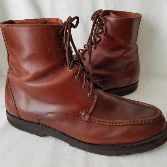 Cole Haan Leather Boots Mens 13 Brown Moc Toe 1145 Lace Up Ankle Vintage - Picture 1 of 13